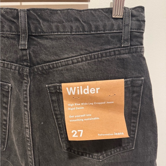 Reformation Wilder High Rise Wide Leg Cropped Jeans Black - Size 27 - Picture 6 of 6
